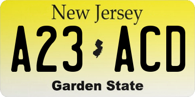 NJ license plate A23ACD