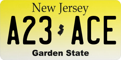 NJ license plate A23ACE