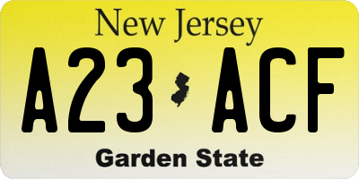 NJ license plate A23ACF