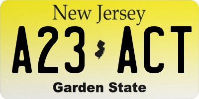 NJ license plate A23ACT