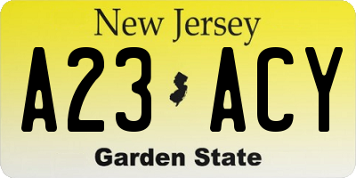 NJ license plate A23ACY