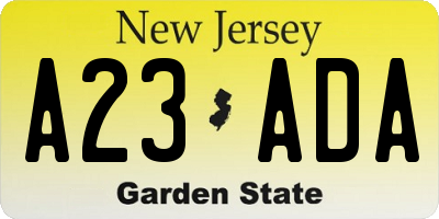 NJ license plate A23ADA
