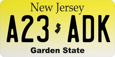 NJ license plate A23ADK