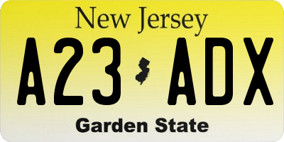 NJ license plate A23ADX