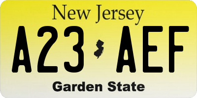 NJ license plate A23AEF