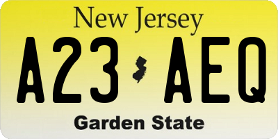 NJ license plate A23AEQ