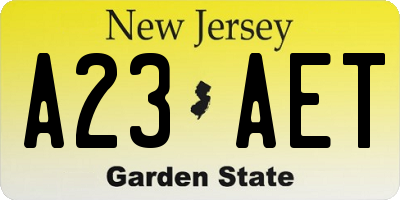 NJ license plate A23AET