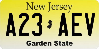 NJ license plate A23AEV