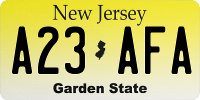 NJ license plate A23AFA