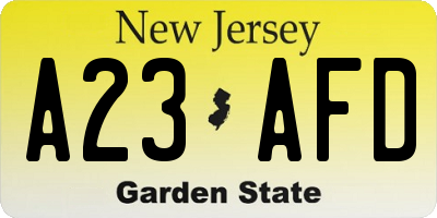 NJ license plate A23AFD