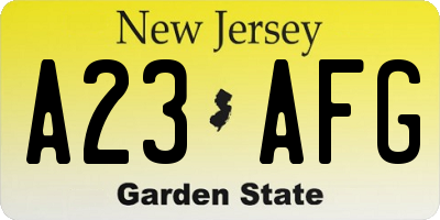 NJ license plate A23AFG