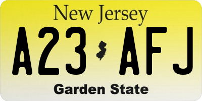NJ license plate A23AFJ