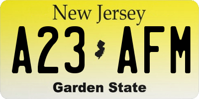 NJ license plate A23AFM