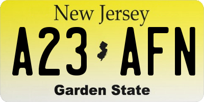 NJ license plate A23AFN