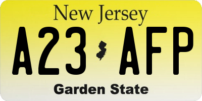 NJ license plate A23AFP