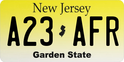 NJ license plate A23AFR