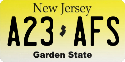 NJ license plate A23AFS