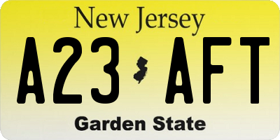 NJ license plate A23AFT