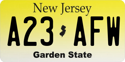 NJ license plate A23AFW