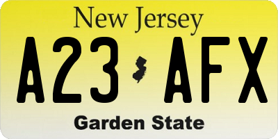 NJ license plate A23AFX