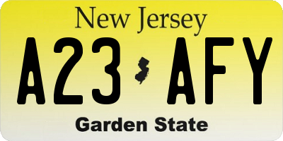 NJ license plate A23AFY
