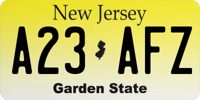 NJ license plate A23AFZ