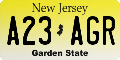 NJ license plate A23AGR