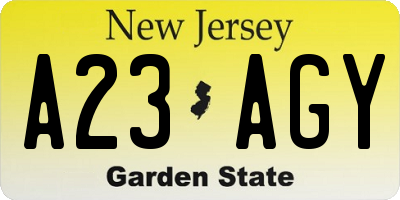 NJ license plate A23AGY