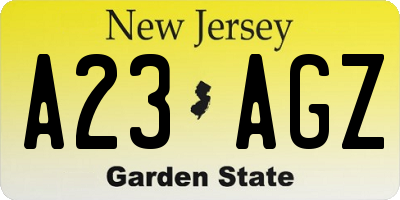 NJ license plate A23AGZ