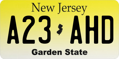 NJ license plate A23AHD
