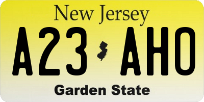 NJ license plate A23AHO