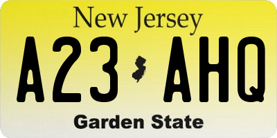 NJ license plate A23AHQ