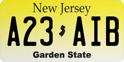 NJ license plate A23AIB