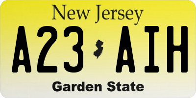 NJ license plate A23AIH