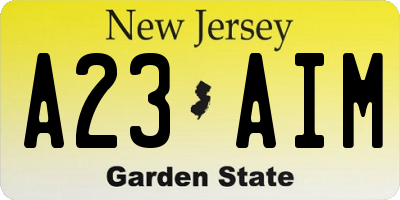 NJ license plate A23AIM