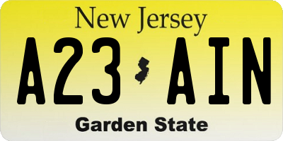 NJ license plate A23AIN