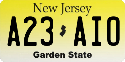 NJ license plate A23AIO