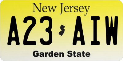 NJ license plate A23AIW
