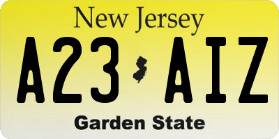 NJ license plate A23AIZ
