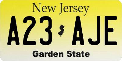 NJ license plate A23AJE