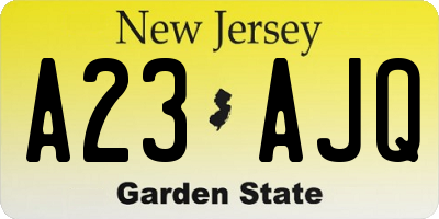 NJ license plate A23AJQ