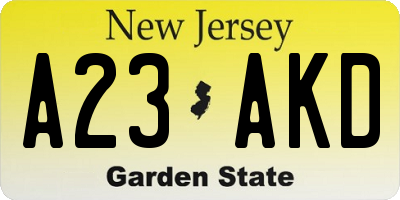 NJ license plate A23AKD