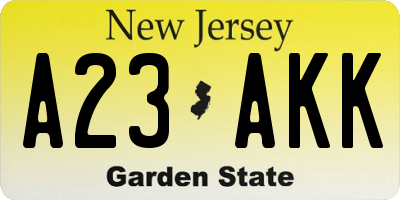 NJ license plate A23AKK