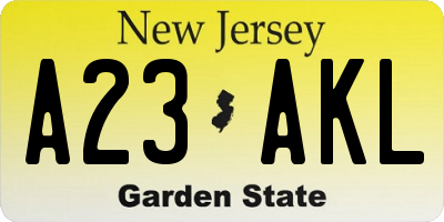 NJ license plate A23AKL