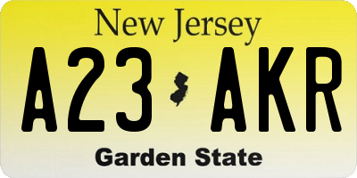 NJ license plate A23AKR