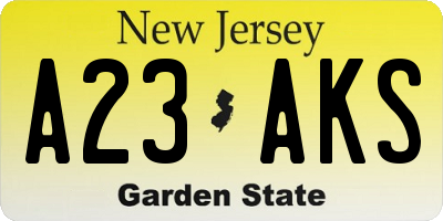 NJ license plate A23AKS