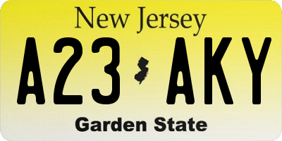 NJ license plate A23AKY