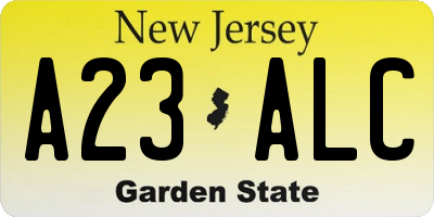 NJ license plate A23ALC