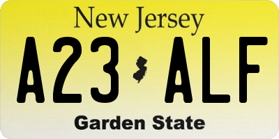 NJ license plate A23ALF