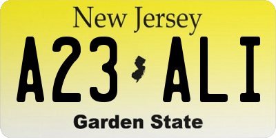 NJ license plate A23ALI